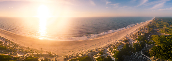 Image showing Aerial view of beach at sunset