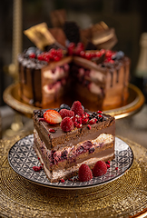 Image showing Piece of rustic chocolate cake