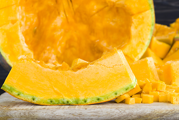 Image showing sliced and gutted orange pumpkin