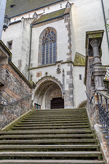 Image showing Stairs leading up to church, Cesky Krumlov