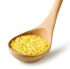 Image showing chicken noodles soup in wooden ladle