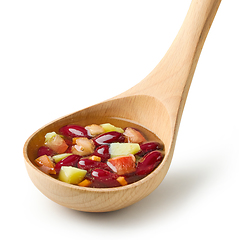 Image showing vegetable soup in wooden ladle