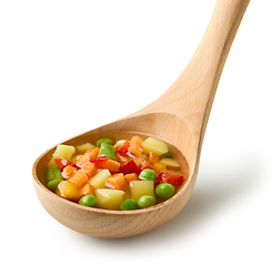 Image showing vegetable soup in wooden ladle