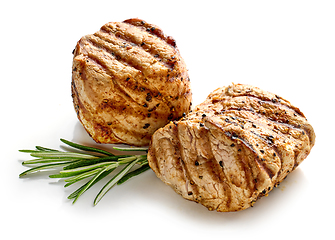 Image showing freshly grilled pork fillet steaks 