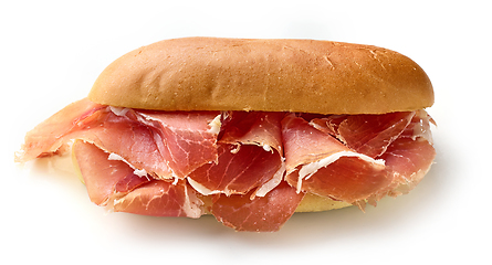 Image showing sandwich with sliced spanish iberico ham