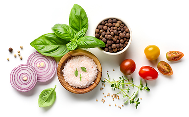 Image showing composition of spices, tomato and basil