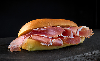 Image showing sandwich with sliced spanish iberico ham