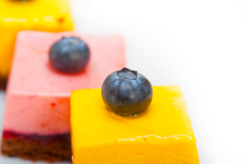 Image showing strawberry and mango mousse dessert cake