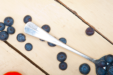 Image showing fresh blueberry on silver spoon