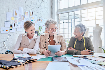 Image showing Design, teamwork and office meeting of a fashion web marketing group happy about success. Ecommerce, designer sales and diversity of people planning a online shopping strategy with smile from retail