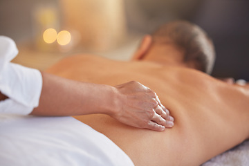 Image showing Hand, luxury massage and zen spa wellness for beauty sknicare, body care and stress relief or physical therapy. Masseuse, relax and muscle or pain health, healing and cosmetics therapist in salon