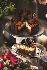 Image showing Slice of chocolate cake with mascarpone cream