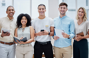 Image showing Portrait, business diversity and teamwork in office, international company and collaboration. Happy people, young group and employees smile in global startup, professional agency and career happiness