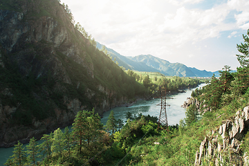 Image showing Power line in summer mountain