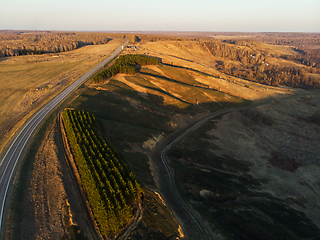 Image showing Aerial view of a summer road