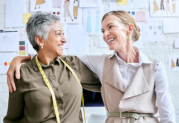 Image showing Business partnership, senior women and fashion management in a creative workshop. Designer, teamwork and fabric manufacturing collaboration of design studio workers ready for textile production