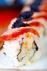 Image showing fresh sushi choice combination assortment selection