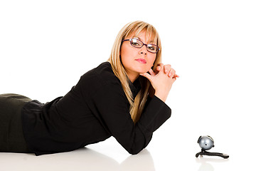 Image showing A businesswoman and webcam