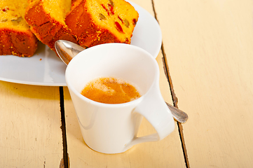 Image showing plum cake and espresso coffee