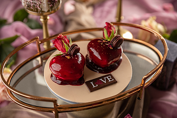 Image showing Still life of heart shaped cake