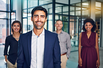 Image showing Business people, CEO and team portrait with diversity, businessman leader, smile and happy in career. Management, professional group and collaboration, international and happiness working together