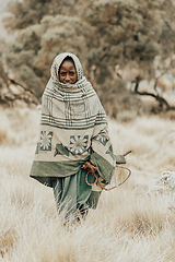 Image showing Ethiopian shepherdess girl, Simien Mountains, Ethiopia