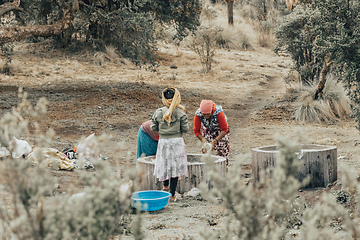Image showing Ethiopian women wash clothes, Simien Mountain Ethiopia