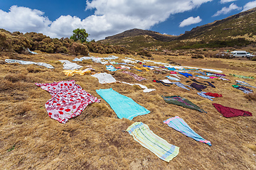 Image showing Clothes dry in the sun on ground, Simien Mountain Ethiopia