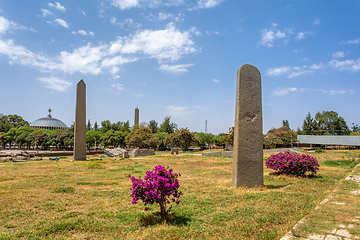 Image showing Ancient obelisks in city Aksum, Ethiopia