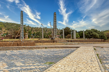 Image showing Ancient obelisks in city Aksum, Ethiopia