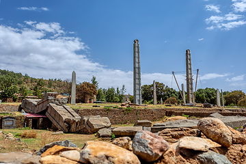 Image showing Ancient obelisks in city Aksum, Ethiopia