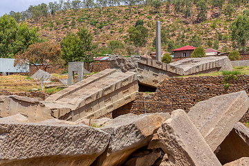 Image showing Ancient obelisks in city Aksum, Ethiopia