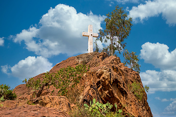 Image showing White cross on hil, Aksum Ethiopia