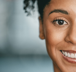 Image showing Fitness, portrait or face of black woman at gym ready for training, workout exercise or body wellness. Start, model or healthy girl sports athlete with a happy smile, motivation or focused mindset