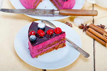 Image showing blueberry and raspberry cake mousse dessert