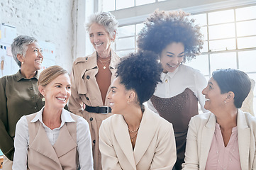 Image showing Collaboration, empowerment and a business woman leadership team sitting in their office together at work. Teamwork, management and diversity with a female leader group working as friends in corporate
