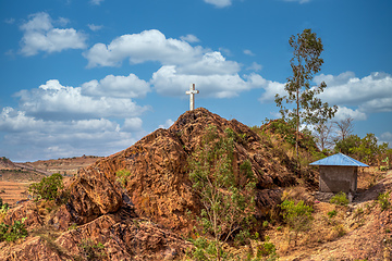 Image showing White cross on hil, Aksum Ethiopia