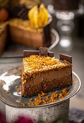 Image showing Close up of layered chocolate mousse cake