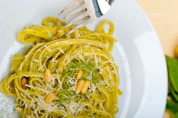 Image showing Italian traditional basil pesto pasta ingredients