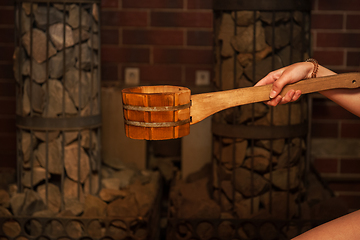 Image showing Wooden bath accessories