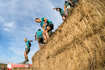 Image showing Athletes overcoming the hay osbtacle
