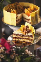 Image showing Slice of layered nut cake