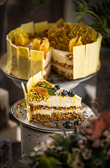 Image showing Slice of layered nut cake