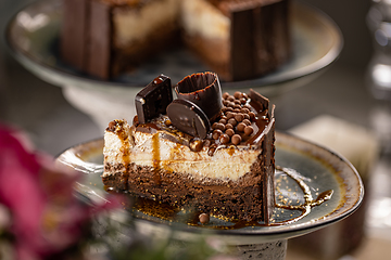 Image showing Slice of chocolate cake with mascarpone cream