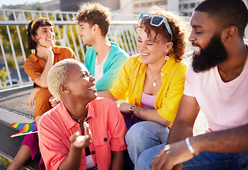 Image showing Diversity, support and lgbtq with friends in city for freedom, gay pride and equality with human rights. Inclusion, sexuality and community with group of people for love, acceptance and identity