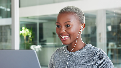 Image showing Video call, meeting and training with a business woman talking online for a workshop, coaching or seminar. Internet, strategy and webinar with a young female employee working and speaking on a laptop