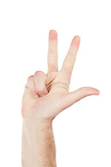 Image showing Man, hand or counting fingers in mathematic solution, problem solving or education addition on isolated white background. Zoom, model or teacher gesture in numbers countdown, timer or emoji in studio