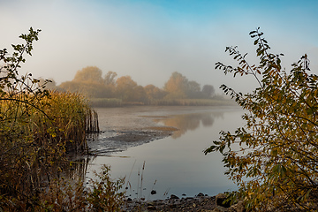 Image showing The cool autumn morning at the pond