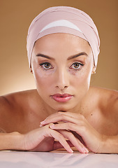 Image showing Woman, face and beauty with skin and vitiligo, natural cosmetics with skincare wellness isolated on studio background. Body positivity, cosmetic glow and self love, inclusivity and genetic disorder