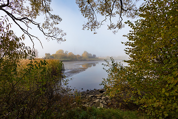 Image showing The cool autumn morning at the pond